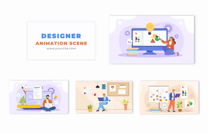 Flat Vector Graphic Designer Animated Design Scene